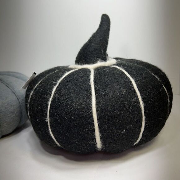 Boiled Wool Pumpkins Tabletop Decor 9” & 8” JCP Fall Black Gray - Picture 3 of 7